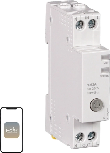 Moes wi‑fi slimme installatieautomaat met verbruiksmeting voor DIN-rail