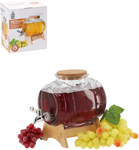 Glazen drankdispenser 3 l met brede hals en bamboe standaard