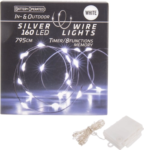 LED-lichtsnoer op draad 160 LED wit met timer voor binnen en buiten