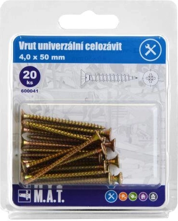 Universele schroeven, volledig schroefdraad 4,0 × 50 mm, verzinkt, 20 stuks