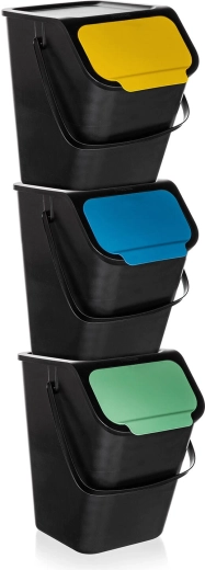 Stapbare afvalbakken voor gescheiden afval BINI 3×25 l, zwart