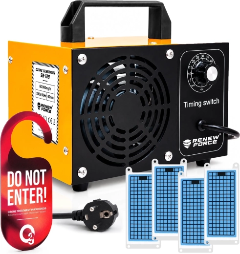 Ozongenerator Renew Force 60 000 mg/u met 4 keramische platen, luchtstroom 200 m³/u en timer 1–60 min - 1 stuk