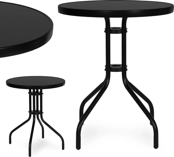 Ronde tuintafel 60 cm van gehard glas, zwart MULTIGARDEN