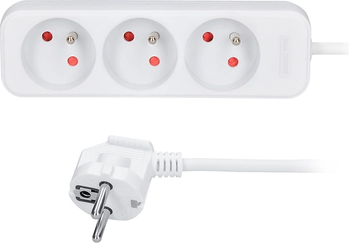 Solight verlengsnoer met 3 stopcontacten, 3 m, wit