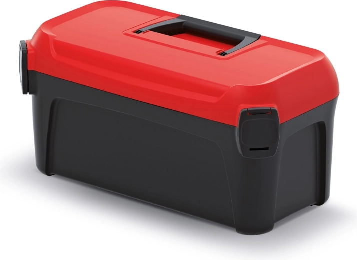 Kunststof gereedschapskoffer met uitneembaar bakje 328 × 178 × 160 mm, zwart/rood deksel
