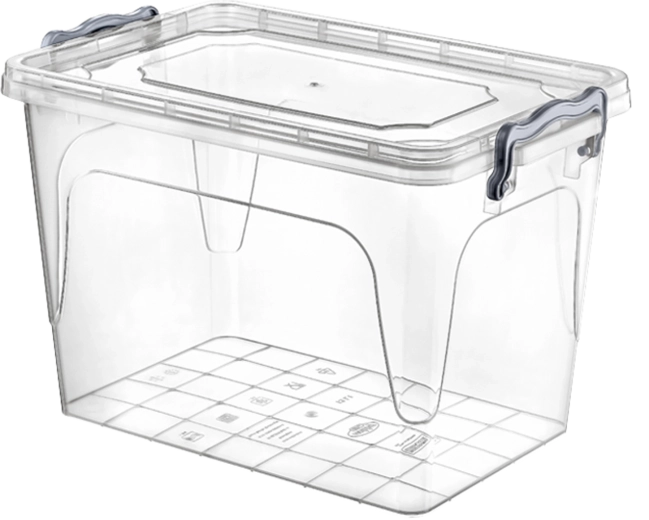 Kunststof opbergbox 21 l met klapdeksel met clips, transparant