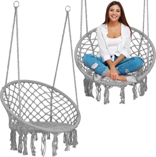 Hangstoel boho grijs