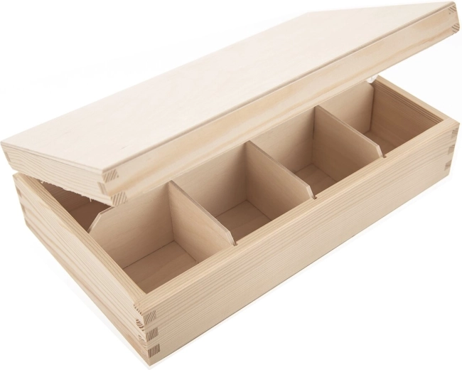 Houten theedoos beige 30 × 18 × 8 cm