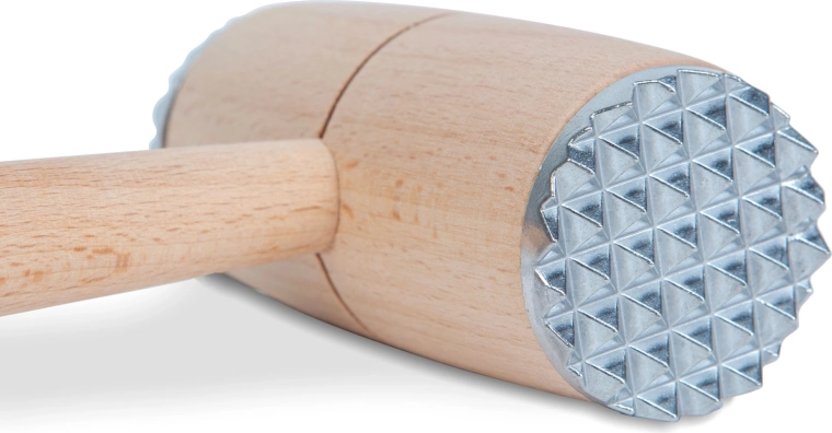 Houten vleeshamer met metalen inzetstukken, 29 cm