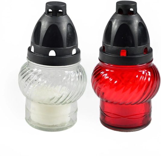 Glazen grafkaars/lamp 14 cm met paraffinekaars (mix kleuren)