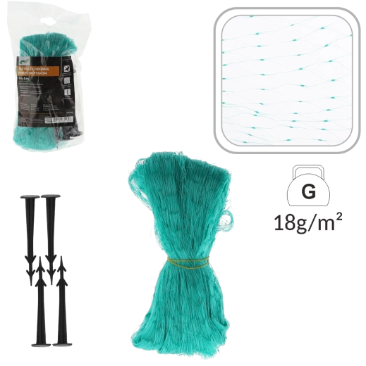 Vogelbeschermingsnet 4 × 5 m, groen, 5 g/m² + 6 grondpennen