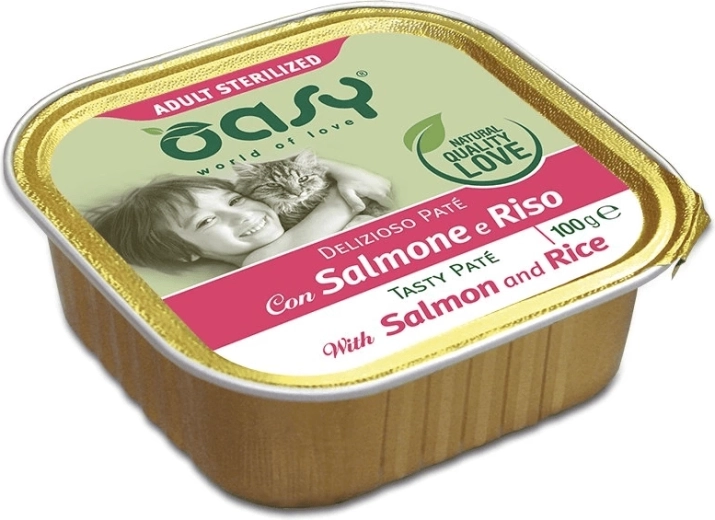 Oasy Tasty Pate voor gecastreerde katten met zalm en rijst 100 g
