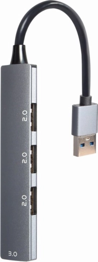 USB-hub met 4 poorten, 1× USB 3.0 en 3× USB 2.0, zilver