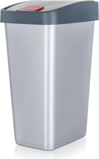 Klepdeksel prullenbak 45 l, rechthoekig, kunststof, zilver/grijs