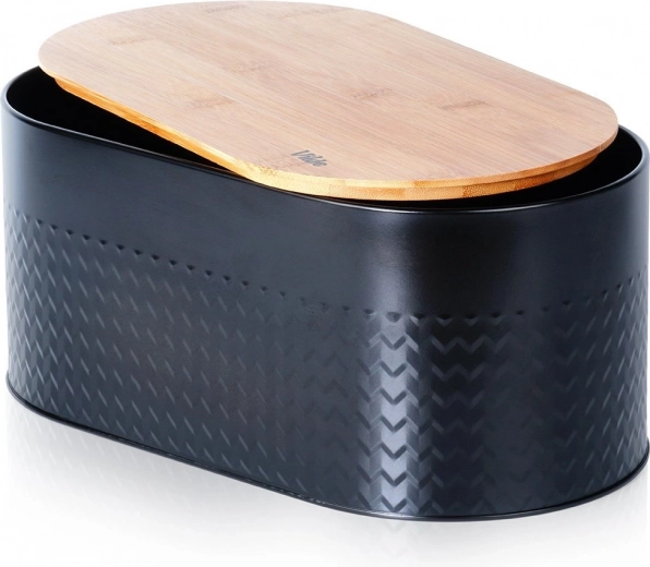Stalen broodtrommel met bamboesnijplank, zwart 34 × 18,5 × 15,5 cm