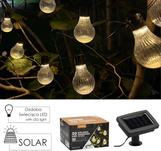 Zonne tuin­slinger Stripes 20 LED, warm wit, 5,8 m