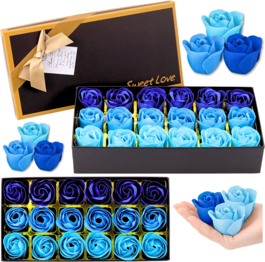 Cadeau-flowerbox met geurige rozen, blauwtinten, 18 stuks