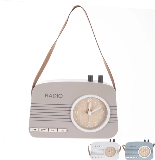 Decoratieve tafelklok in de vorm van een radio (UH/hout) 21 × 35 × 15 cm, 3 varianten