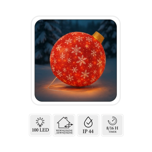 Kerst LED-decoratie – rode bol 60 cm, 100 LED, warm wit, voor binnen/buiten