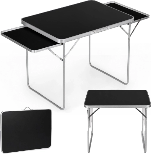 MultiGarden opvouwbare campingtafel 120 × 60 cm met 2 zijplanken, zwart