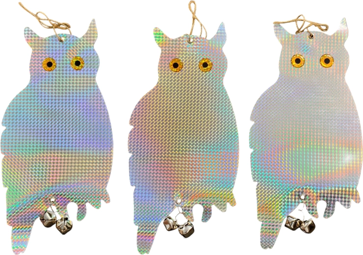 Reflecterende hangende vogelverschrikker – holografische uilen, set van 3 stuks