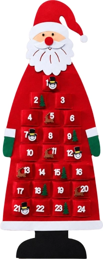 Hangende vilten adventskalender Santa Claus met 24 zakjes, 115 cm