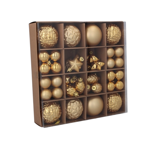 Set van 60 kerstornamenten in rood, goud en zilver