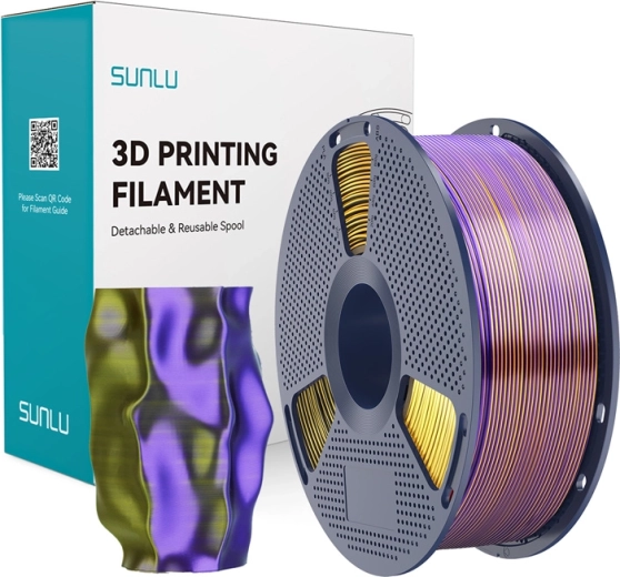 Sunlu PLA+ Silk driekleurig filament zwart/goud/paars
