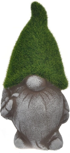Decoratieve keramische kabouter met mos en vlinder, grijs 19 cm