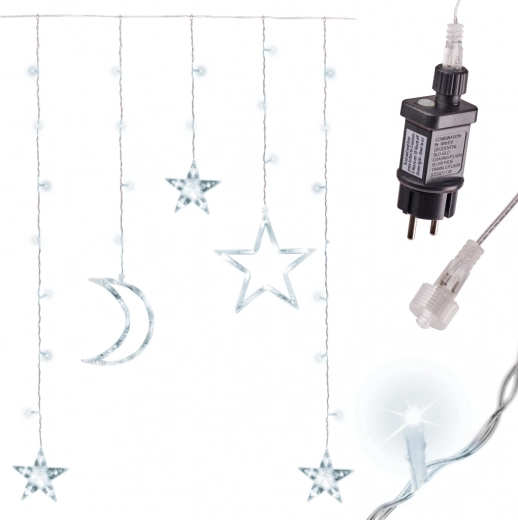 Lichtgordijn met LED maan en sterren 2,5 m, 138 LED – Wit