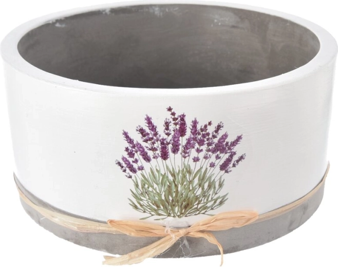 Witte betonnen bloempot met lavendelmotief 18 × 18 × 9 cm