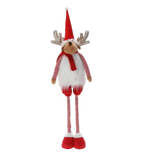 Kerst pluchen rendier met verstelbare poten rood - 1 stuk