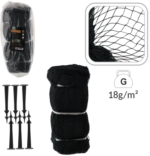 Vogelbeschermingsnet 10 × 20 m, 18 g/m² + 20 kunststof haringen