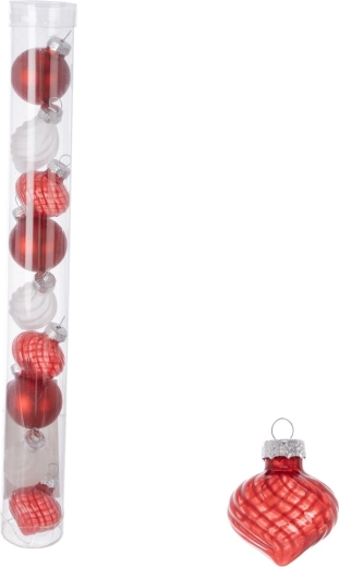 Glazen kerstballen in koker rood en wit 9 stuks