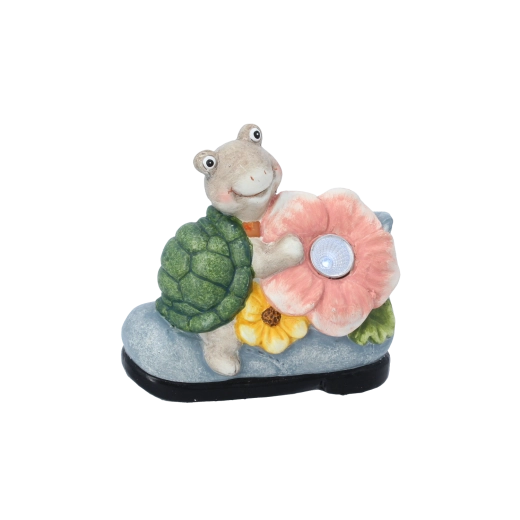 Tuinornament schildpad met bloem en LED-licht