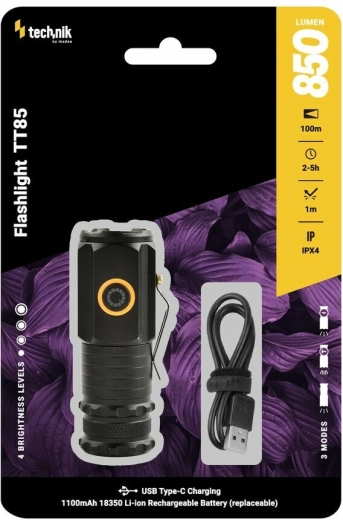 Zaklamp Technik TT85, 850 lm, 3× LED P35, USB‑C, magnetische basis