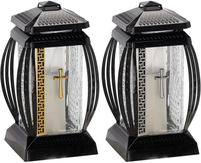 Begraafkaars Prima Vera met glitters en kruis – goud of zilver, 28 cm, 45 u