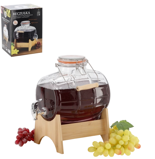 Glazen drankdispenser 5 l met kraantje en bamboe standaard