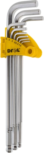 Set verlengde inbussleutels met kogelkop 1,5–10 mm, 9-delig DREL