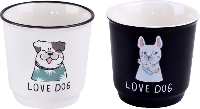 Keramische mokken TORO met hondmotief 90 ml, set van 6 stuks