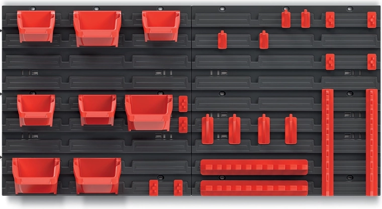 Wandpaneel voor gereedschap met 8 bakken en set haken