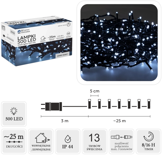 LED-lichtsnoer met 500 leds, koud wit, 25 m