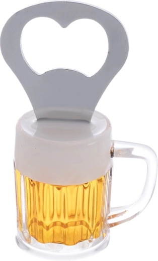Flesopener voor kroonkurken met biermotief, roestvrij staal en kunststof