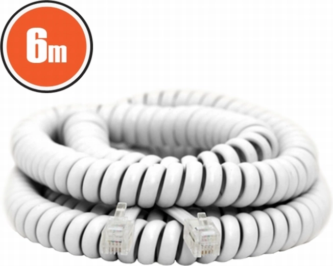 Spiraalvormige telefoonkabel 6 m wit