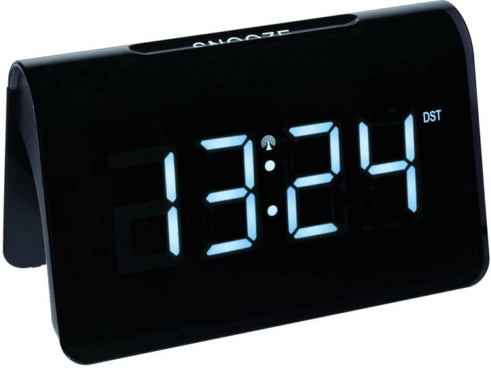 TFA ICON digitale radiogestuurde wekker met grote LED-cijfers, zwart-wit