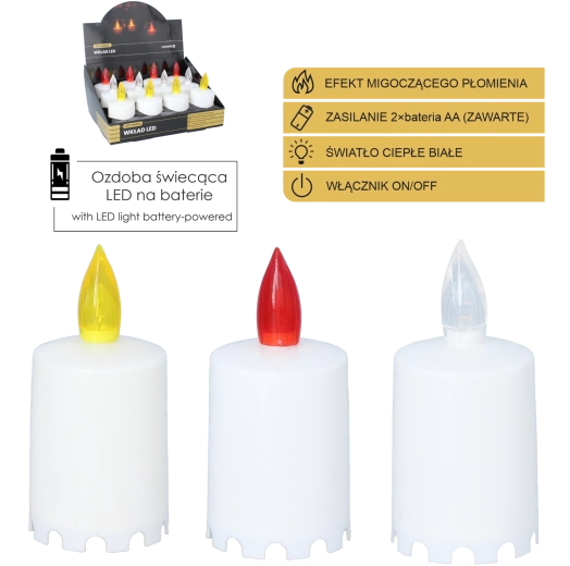 LED-kaars 10,5 cm, mix kleuren (12 stuks per verpakking)