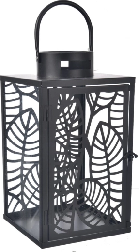 Metalen lantaarn met bladmotief zwart 40 cm
