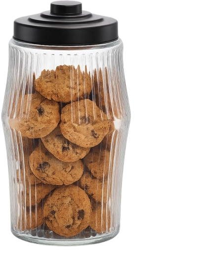 Glas 3,8 l rond met ribbelstructuur en metalen deksel