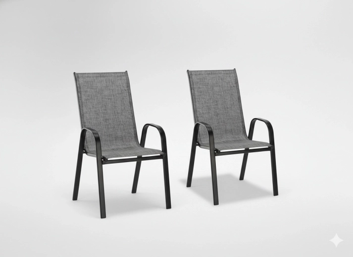 Tuinstoelen GardenLine met grijze textileenbekleding - 2 stuks