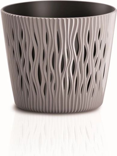 Bloempot Sandy Round met inzet 26,2 cm mocca